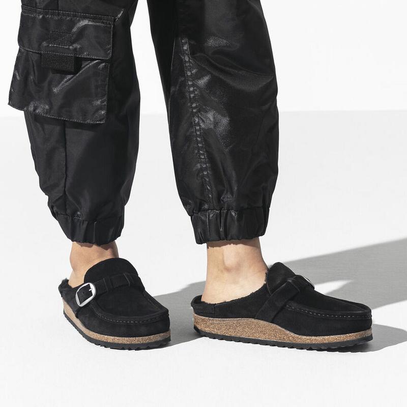 Birkenstock Buckley Shearling Ruskind Læder Træsko Dame Sort | DK 292UZG